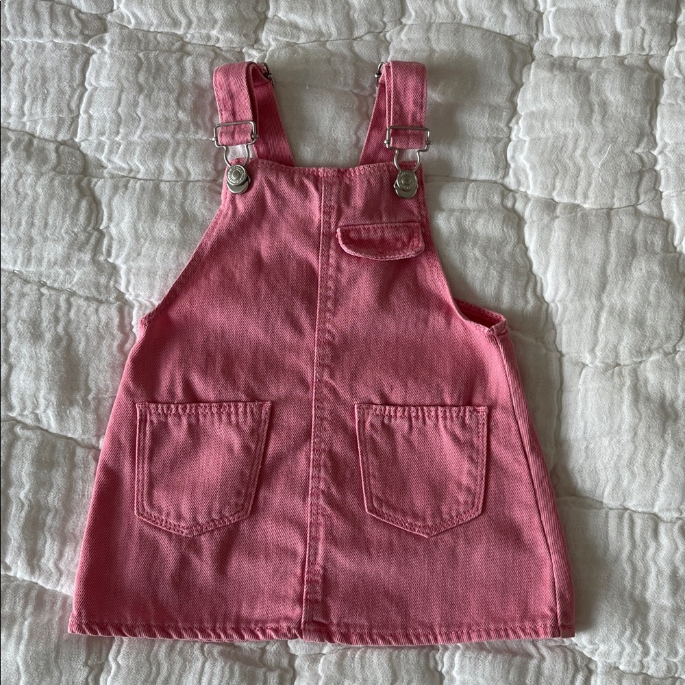 Zara Pink Denim Overall Dress, Size 9-12 Months 💗 Worn Twice